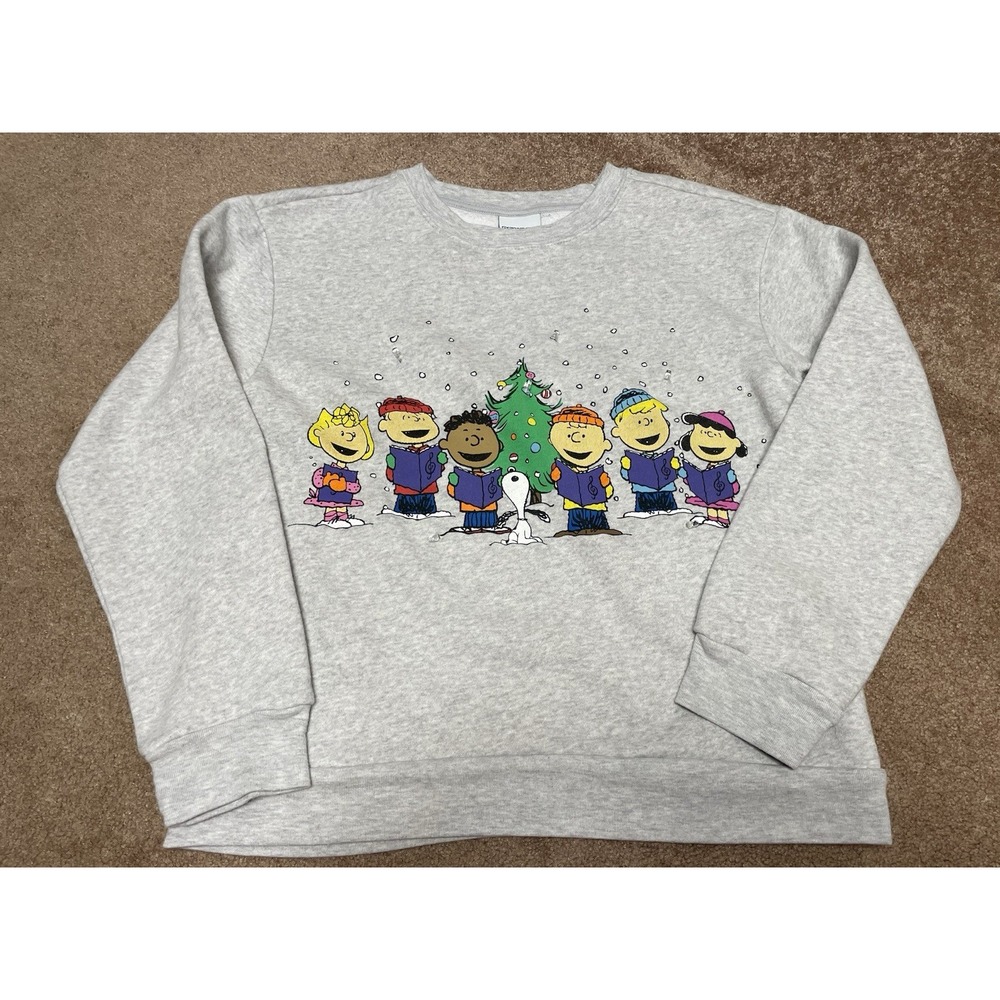 Childs Peanuts Gray Sweatshirt Size‎ 12 Christmas Lights